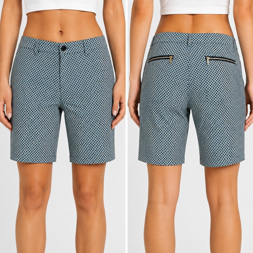 EP Pro Golf Shorts Blue White Geometric Tile Print Stretch Zipper Pocket Women 4